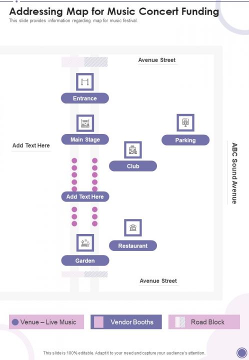 Addressing Map For Music Concert Funding One Pager Sample Example Document Slide01