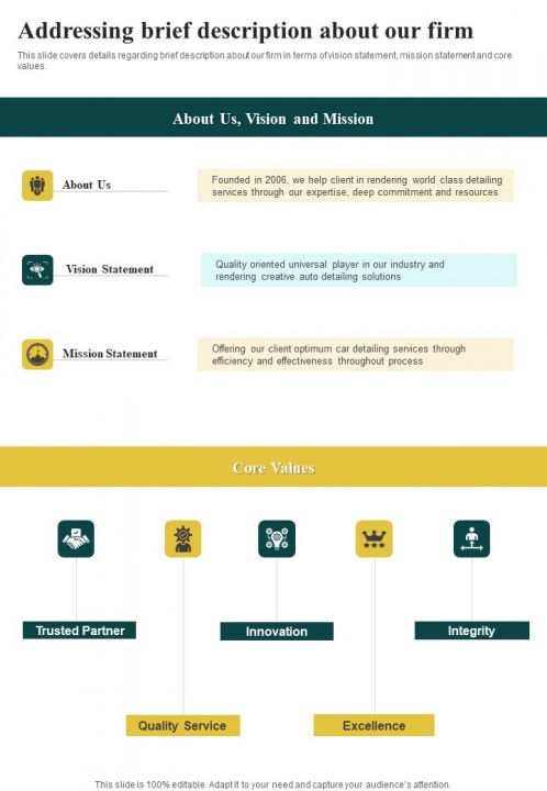 Automobile Repair And Maintenance Addressing Brief Description One Pager Sample Example Document Slide01