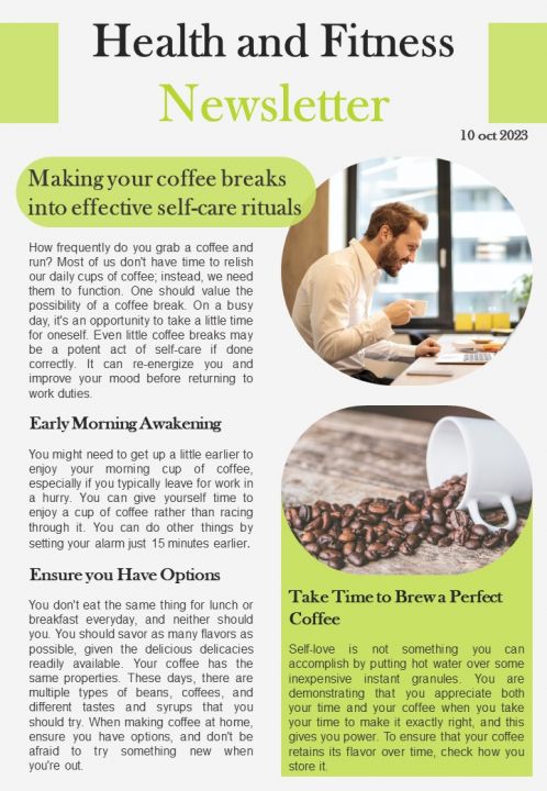 Bifold One Pager Healthy Living And Selfcare Blog Newsletter Template Slide01