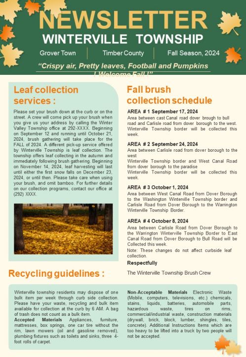 Bifold One Pager Newsletter For Autumn Season Community Programs Template Slide01