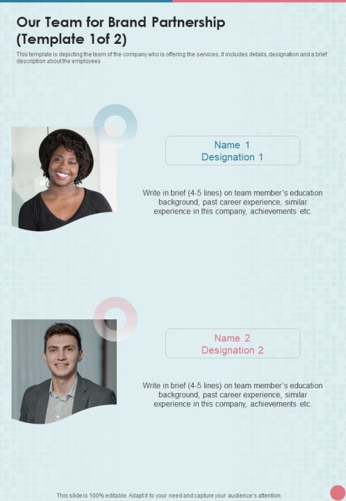 Brand Partnership Service Proposal Our Team For Brand Partnership One Pager Sample Example Document Slide01
