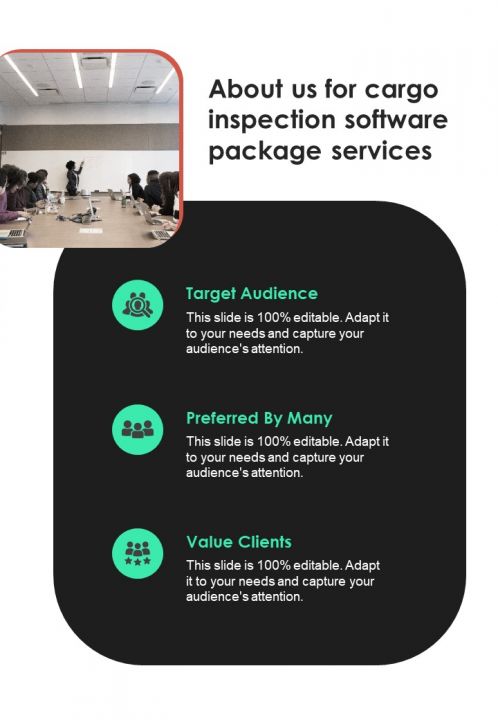Cargo Inspection Software Package Services About Us One Pager Sample Example Document Slide01