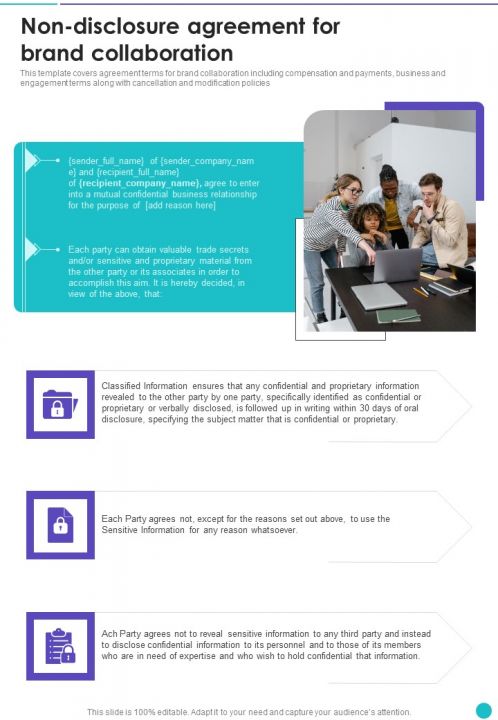 Collaboration To Partner With Celebrities Non Disclosure Agreement One Pager Sample Example Document Slide01