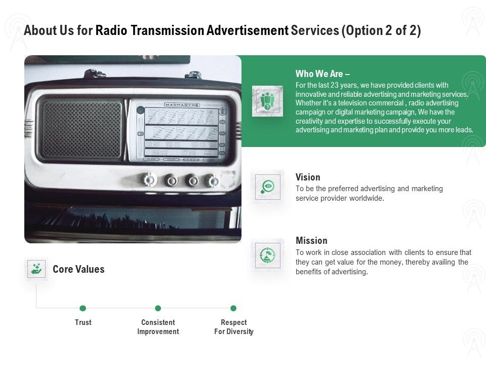 Commercial_Broadcasting_About_Us_For_Radio_Transmission_Advertisement_Services_Vision_Diagrams_PDF_Slide_1.jpg