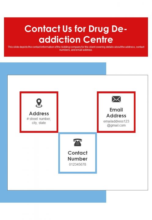Contact Us For Drug De Addiction Centre One Pager Sample Example Document Slide01