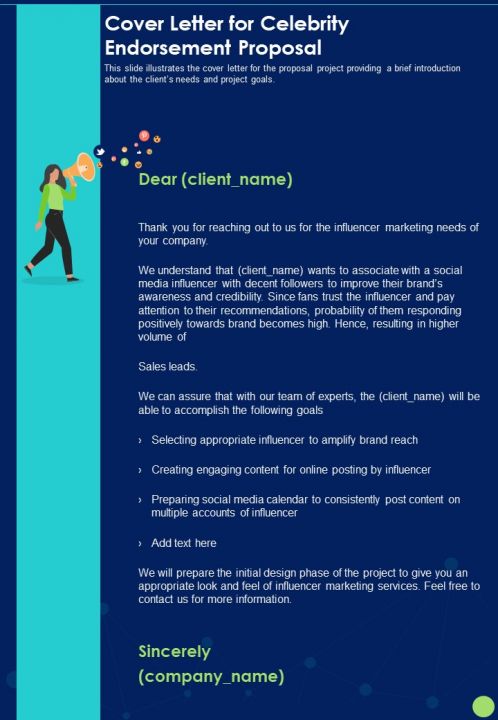 Cover Letter For Celebrity Endorsement Proposal One Pager Sample Example Document Slide01