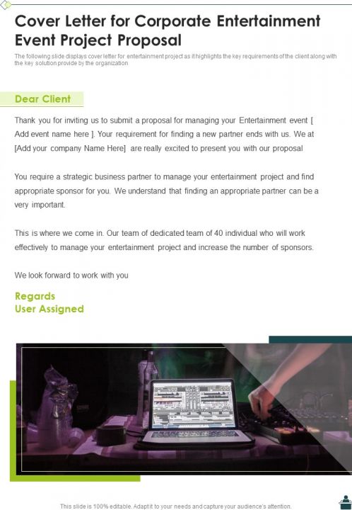 Cover Letter For Corporate Entertainment Event Project Proposal One Pager Sample Example Document Slide01
