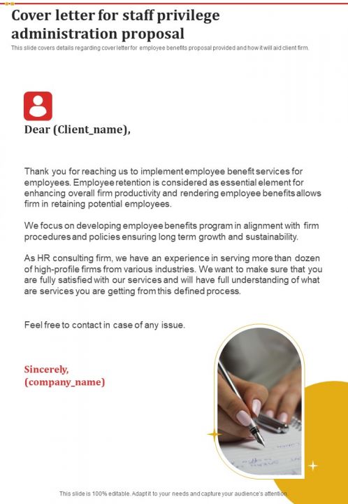Cover Letter For Staff Privilege Administration Proposal One Pager Sample Example Document Slide01