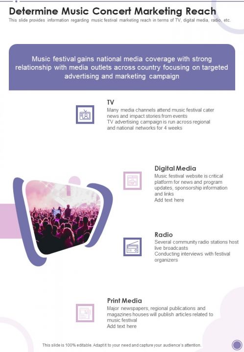 Determine Music Concert Marketing Reach One Pager Sample Example Document Slide01