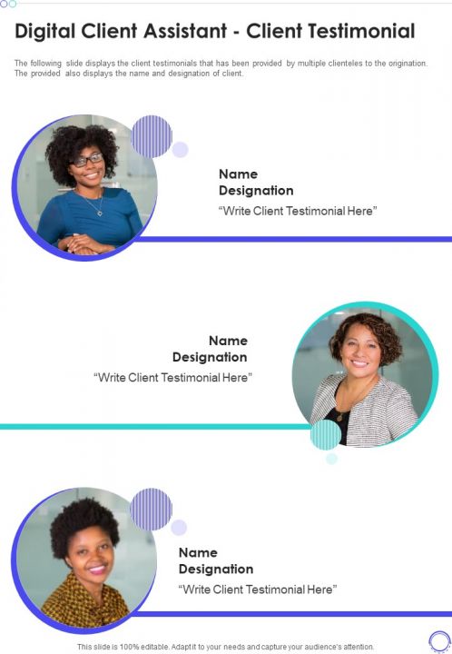 Digital Client Assistant Client Testimonial One Pager Sample Example Document Slide01