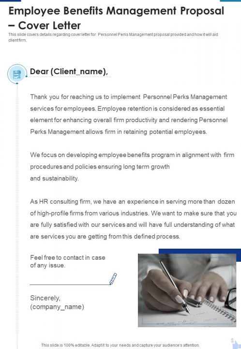Employee Benefits Management Proposal Cover Letter One Pager Sample Example Document Slide01