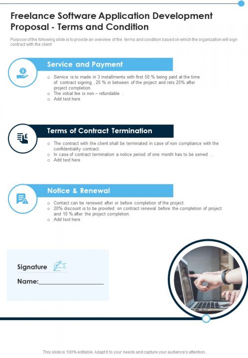 Freelance Software Application Development Proposal Terms And Condition One Pager Sample Example Document Slide01