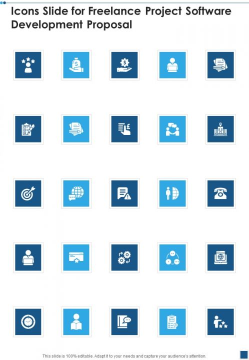 Icons Slide For Freelance Project Software Development Proposal One Pager Sample Example Document Slide01