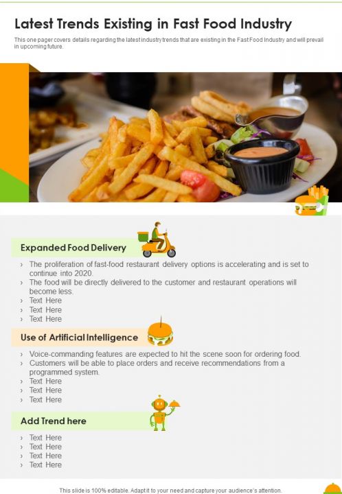 Latest Trends Existing In Fast Food Industry One Pager Documents Slide01