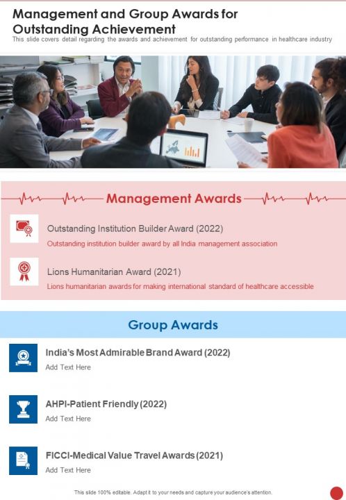 Management And Group Awards For Outstanding Achievement One Pager Documents Slide01