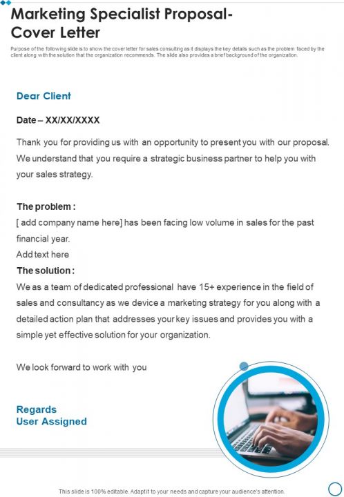 Marketing Specialist Proposal Cover Letter One Pager Sample Example Document Slide01
