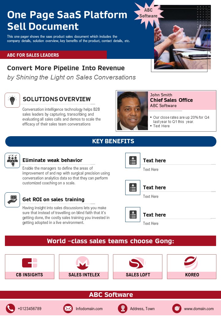 One Page Saas Platform Sell Document PDF Document PPT Template Slide01