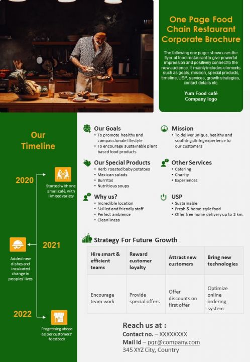 One Pager Food Chain Restaurant Business Brochure PDF Document PPT Template Slide01