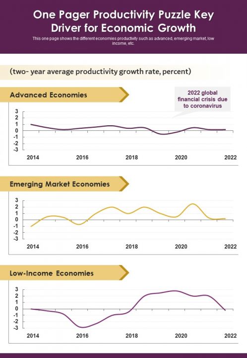 One Pager Productivity Puzzle Key Driver For Economic Growth PDF Document PPT Template Slide01