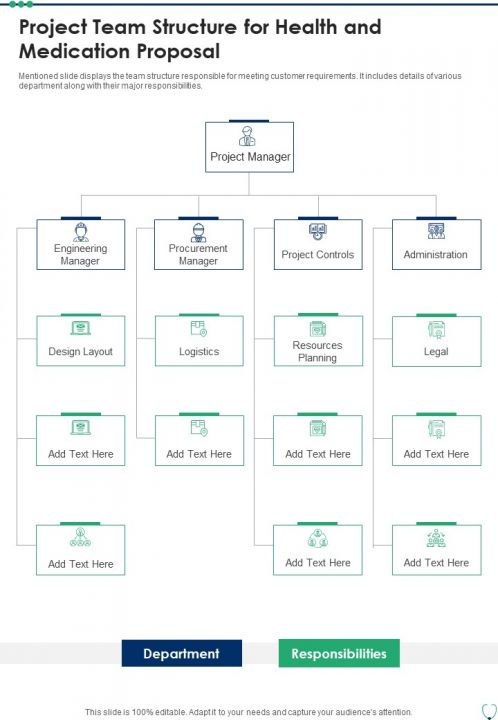 Project Team Structure For Health And Medication Proposal One Pager Sample Example Document Slide01