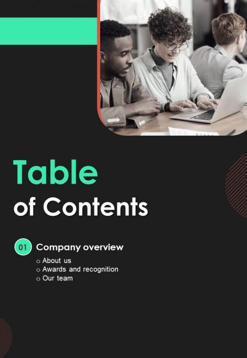 Proposal For Cargo Inspection Software Package Table Of Contents One Pager Sample Example Document Slide01