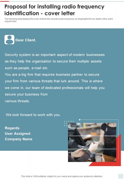 Proposal For Installing Radio Frequency Identification Cover Letter One Pager Sample Example Document Slide01