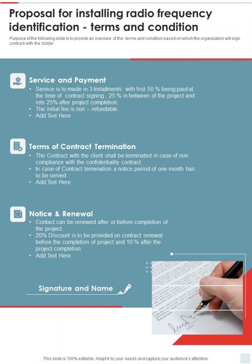 Proposal For Installing Radio Frequency Identification Terms And Condition One Pager Sample Example Document Slide01