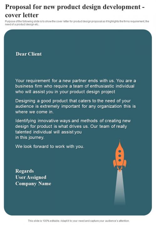 Proposal For New Product Design Development Cover Letter One Pager Sample Example Document Slide01