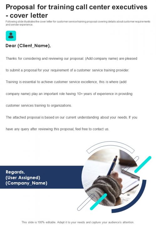 Proposal For Training Call Center Executives Cover Letter One Pager Sample Example Document Slide01