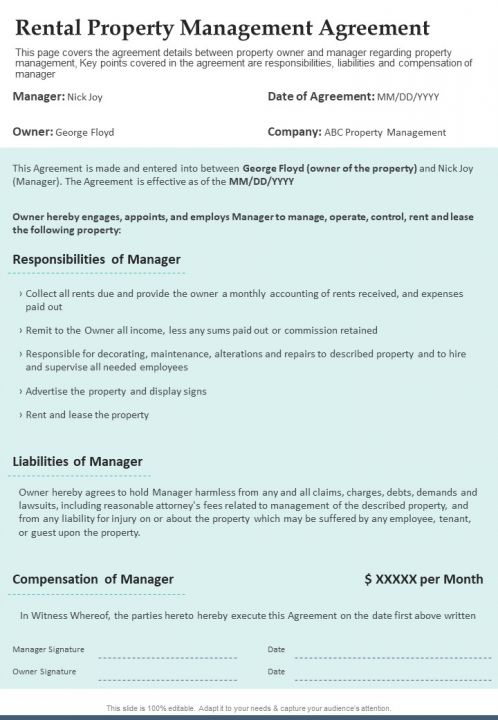 Rental Property Management Agreement One Pager Documents Slide01