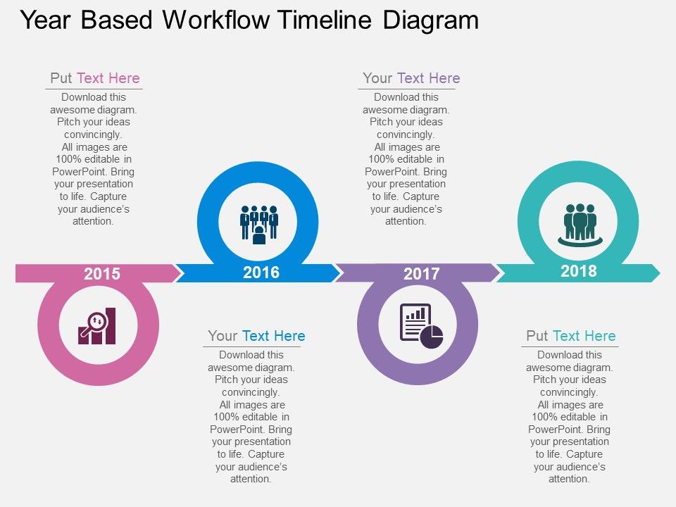 Year Based Workflow Timeline Diagram Powerpoint Template