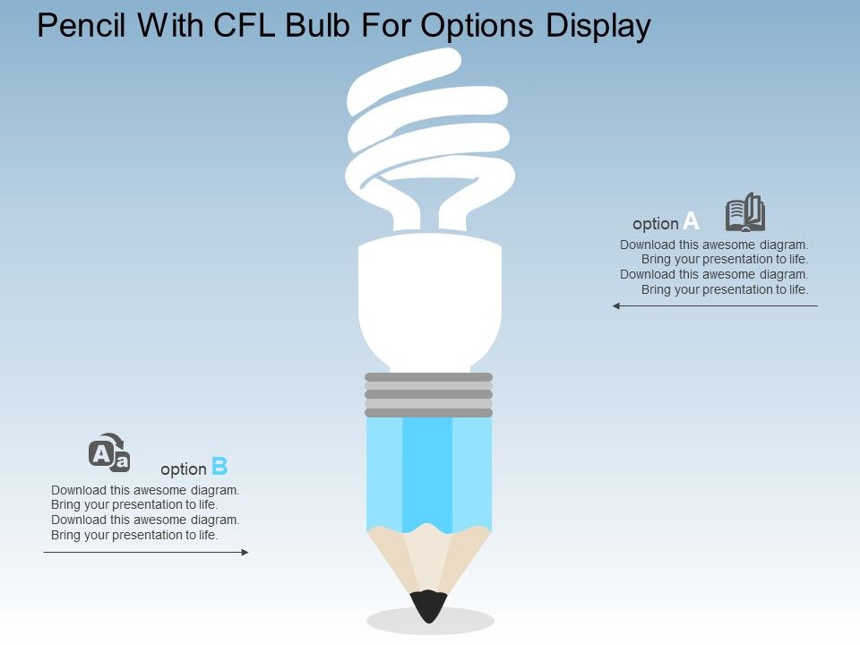 Pencil With Cfl Bulb For Options Display Powerpoint Templates