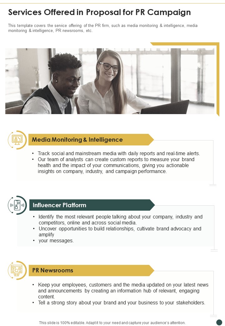 Services Offered In Proposal For PR Campaign One Pager Sample Example Document Slide01