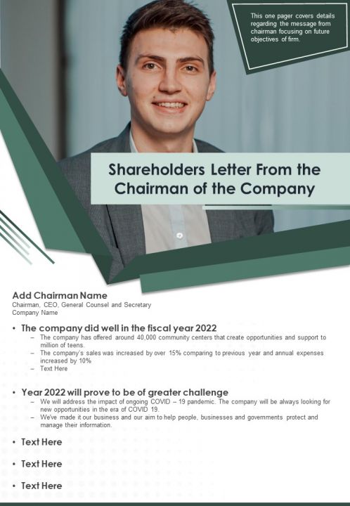 Shareholders Letter From The Chairman Of The Company PDF Document PPT Template Slide01