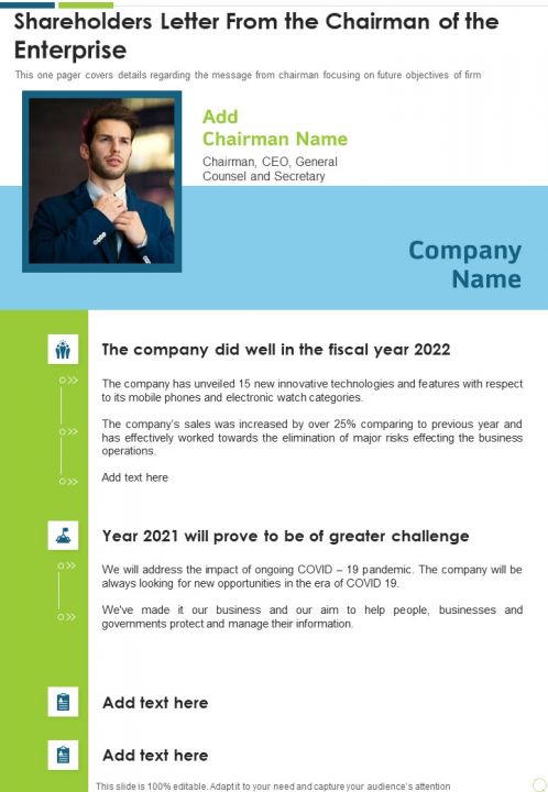 Shareholders Letter From The Chairman Of The Enterprise One Pager Documents Slide01