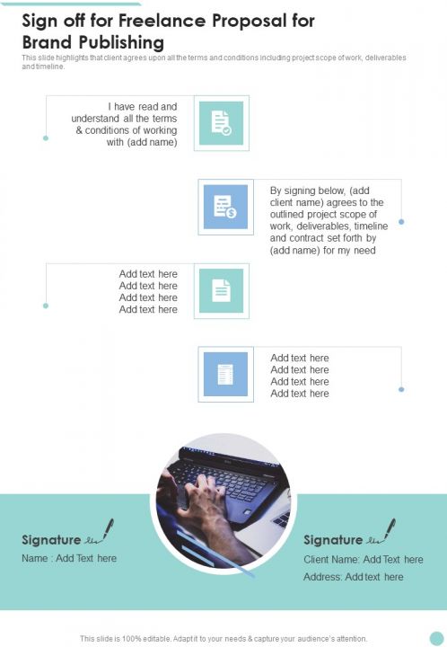 Sign Off For Freelance Proposal For Brand Publishing One Pager Sample Example Document Slide01