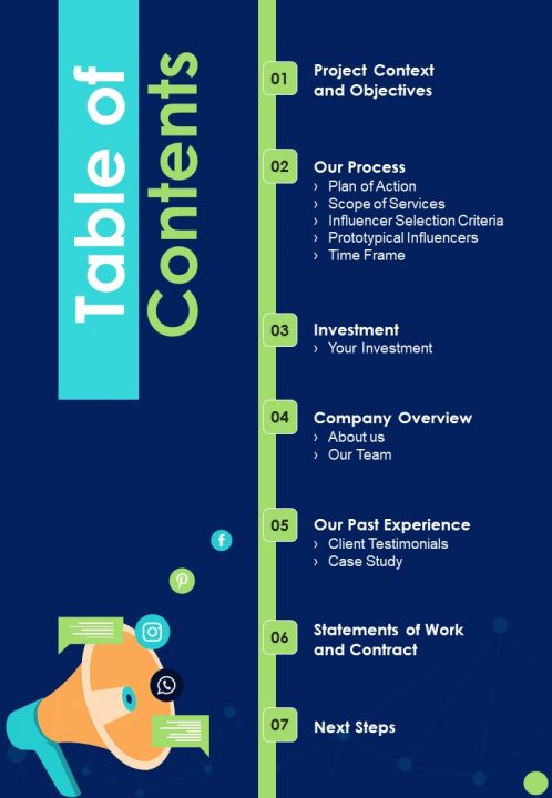 Table Of Contents Celebrity Endorsement Proposal One Pager Sample Example Document Slide01