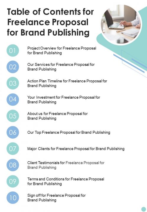 Table Of Contents For Freelance Proposal For Brand Publishing One Pager Sample Example Document Slide01