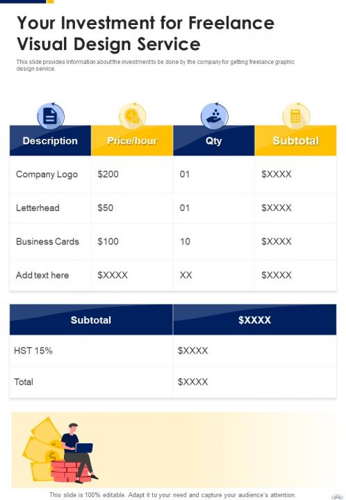 Visual Designing Freelancing Proposal Your Investment For Freelance One Pager Sample Example Document Slide01