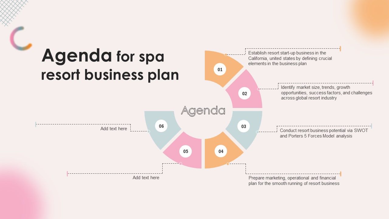Agenda For Spa Resort Business Plan BP SS V