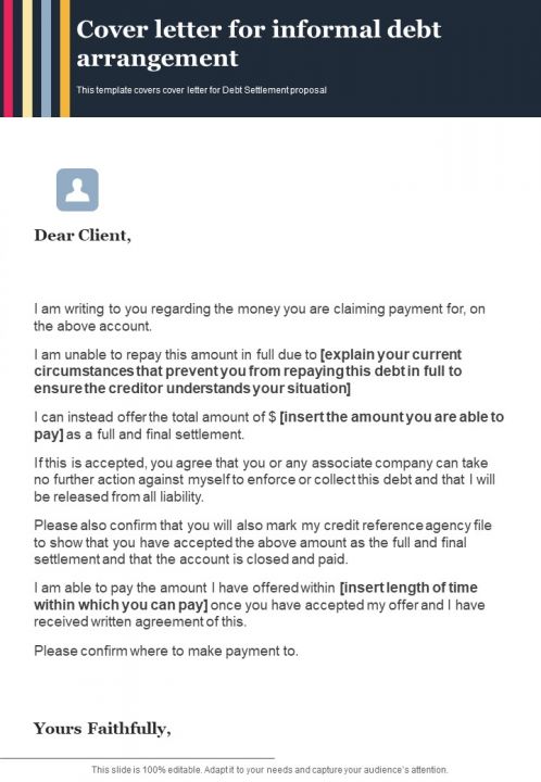 Cover Letter For Informal Debt Arrangement One Pager Sample Example Document Slide01