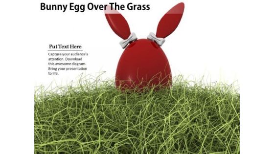 0814 Stock Photo Bunny Egg Over The Grass PowerPoint Slide
