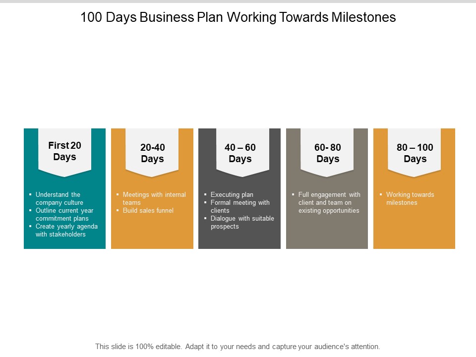 100 Days Business Plan Working Towards Milestones Ppt PowerPoint Presentation Inspiration Design Inspiration