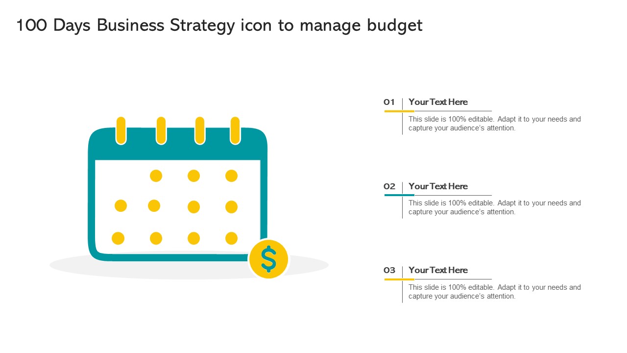 100 Days Business Strategy Icon To Manage Budget Professional PDF