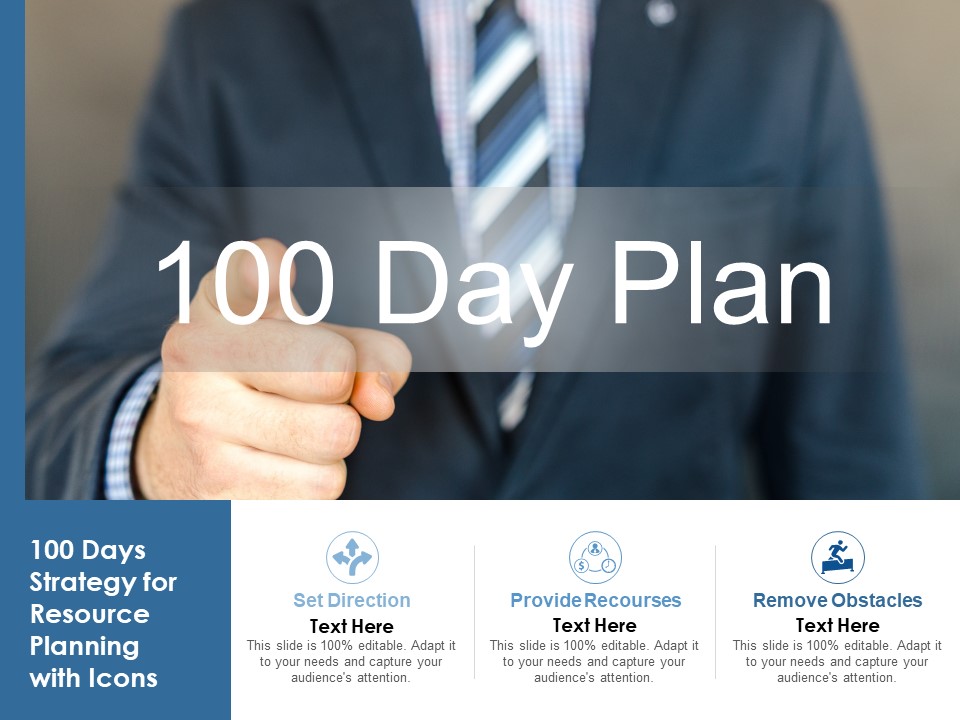 100 Days Strategy For Resource Planning With Icons Ppt PowerPoint Presentation Show Slide