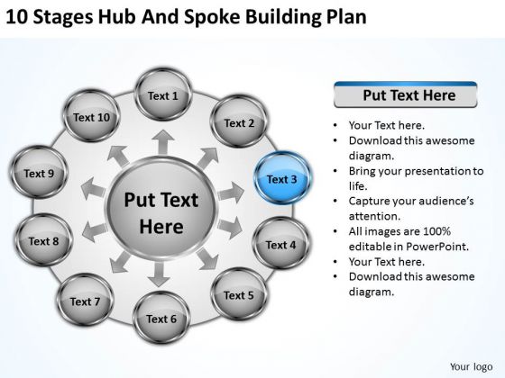 10 Stages Hub And Spoke Building Plan Business Plans Software PowerPoint Slides