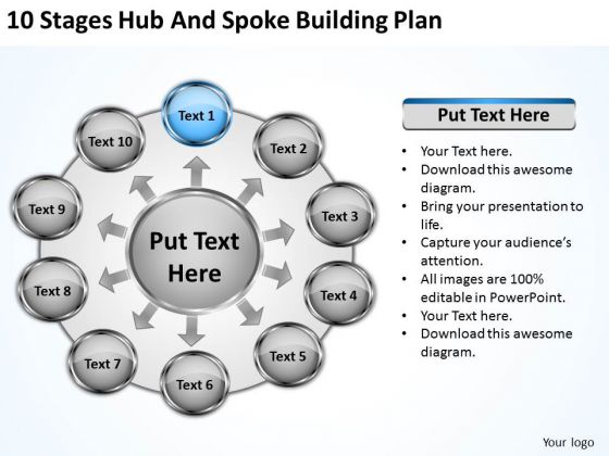 10 Stages Hub And Spoke Building Plan Business Template PowerPoint Slides