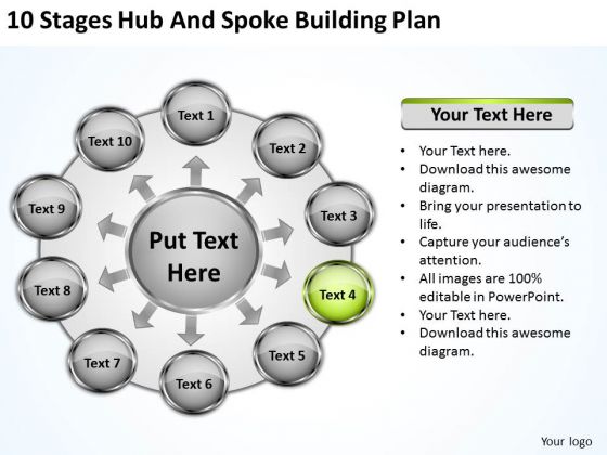 10 Stages Hub And Spoke Building Plan Elements Business PowerPoint Slides
