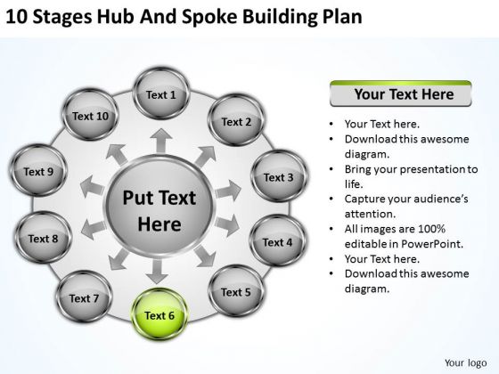 10 Stages Hub And Spoke Building Plan Outline For Business PowerPoint Slides