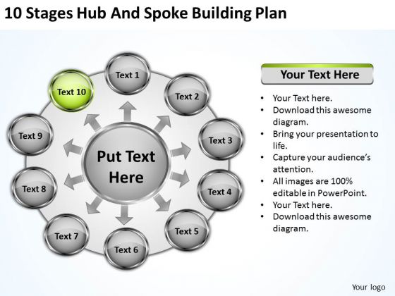 10 Stages Hub And Spoke Building Plan Ppt Business PowerPoint Templates